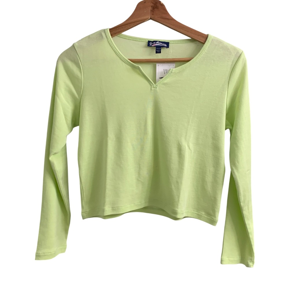 Freshman 1996 Womens Lime Sherbet Green Long Sleeve Notch Neck Top 8K82334N L